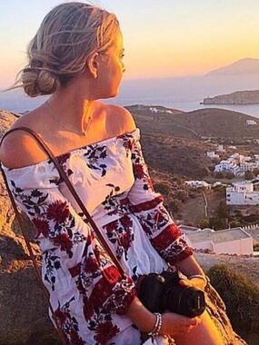 White Off-Shoulder Floral Maxi Dress with red Print
